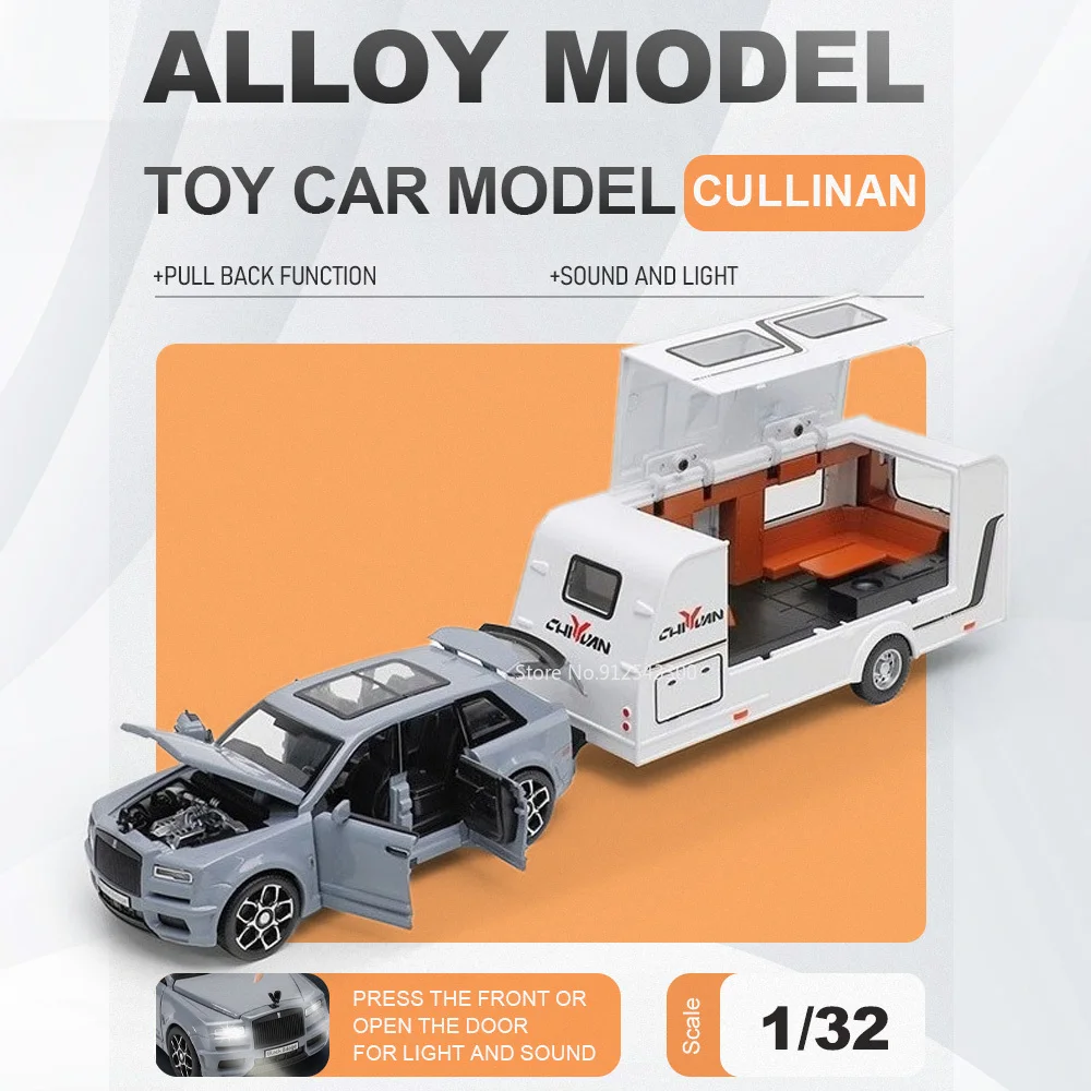 1:32 Scale Cullinan Caravan‌ Spectre Car Model Toy Doors Opened Sound Light Models Pull Back Alloy Diecast Vehicle for Boyfriend