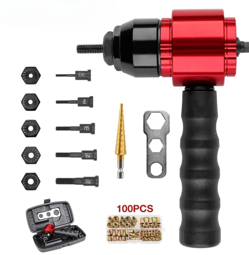 Cordless 2-in-1 Electric Rivet Nut Gun Riveter Metric Imperial Converter M3-M12 UNC Multifunction Rechargeable