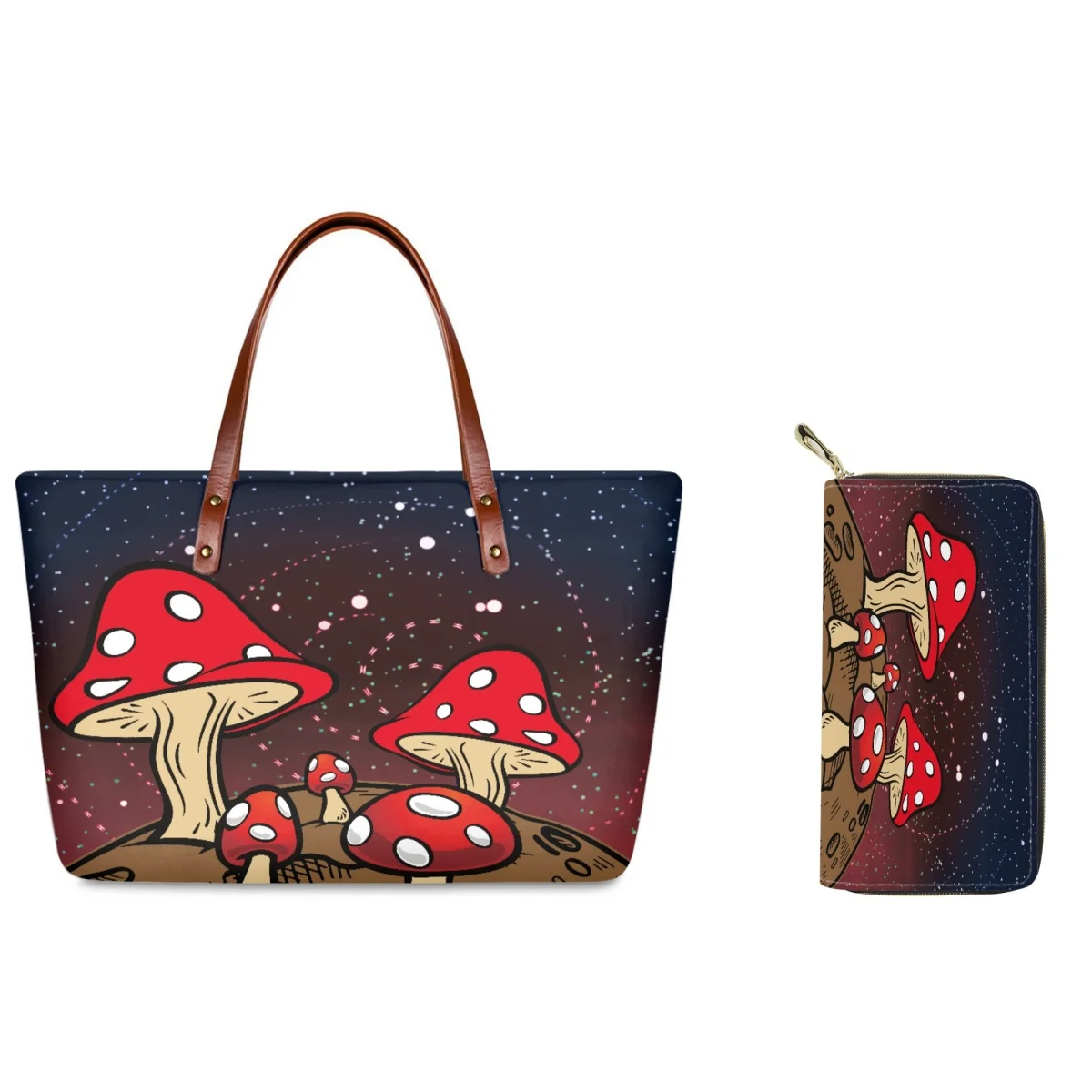 

FORUDESIGNS Two-piece Set Ladies Wallet Handbag Star Mushroom Design Handbags Polyester Material Shopping Shopper Bags