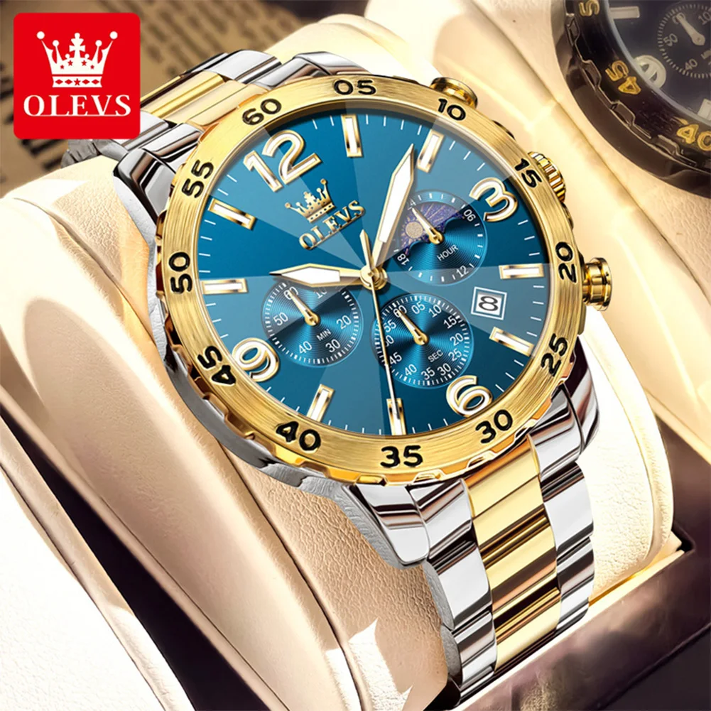 OLEVS Luxury Watch for Man Quartz Sports Men Watch Waterproof Luminous Stainless Steel Chronograph Men's Watches Clock Reloj