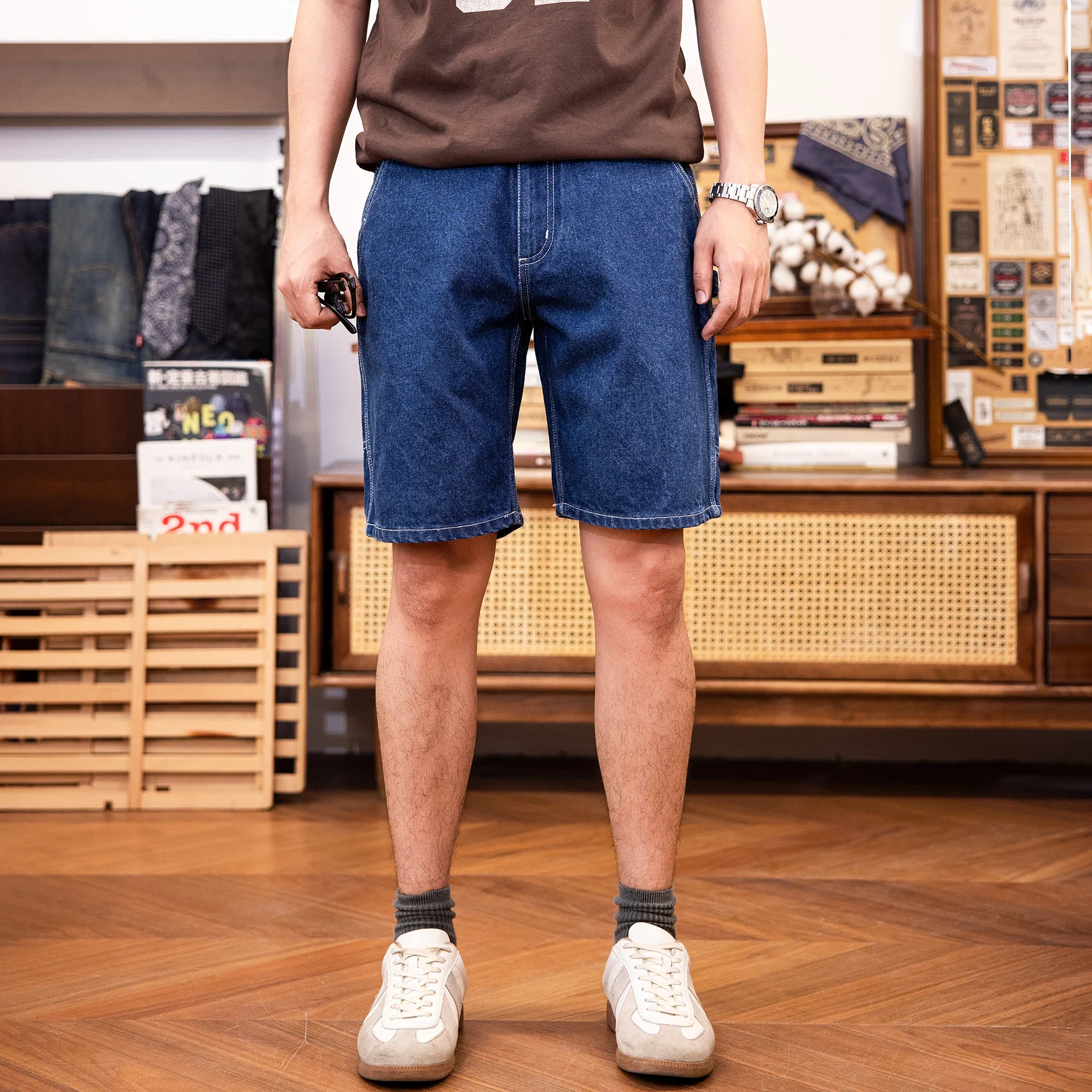 B25-0001 RedTornado Super Top Quality Cotton Vintage Indigo Selvage Washed Denim Bermuda Sanforized Jeans Shorts 15oz