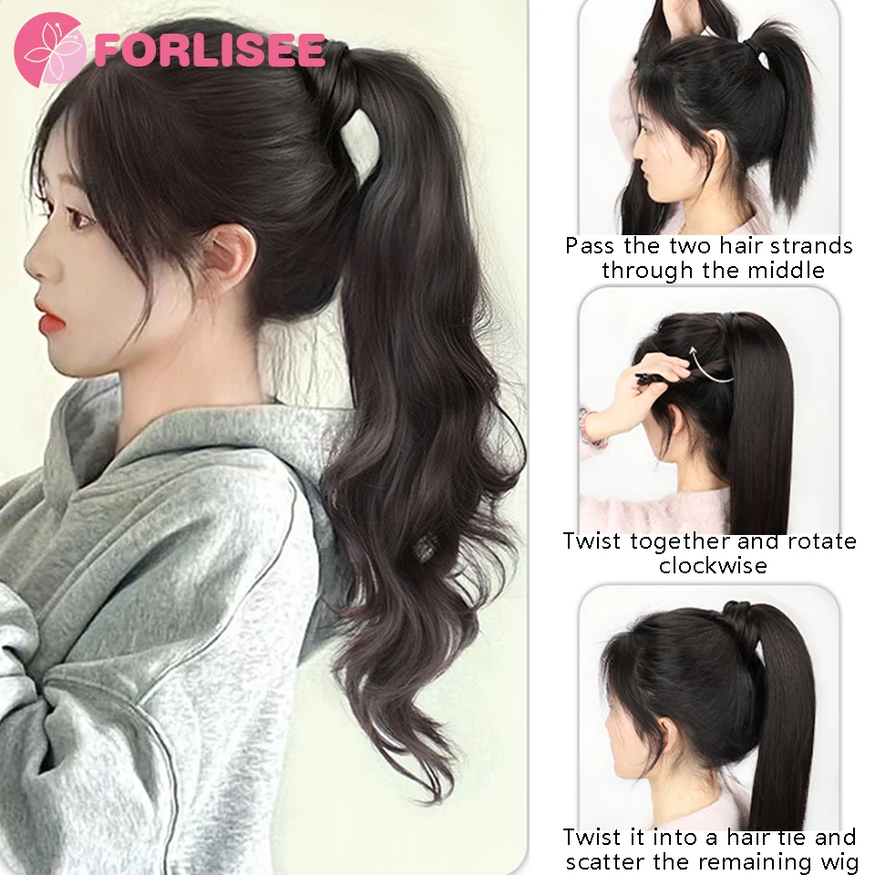 Extensiones de Cabello sintético para mujer, coleta larga y rizada de 31 pulgadas, cola de caballo ondulada, peinado diario