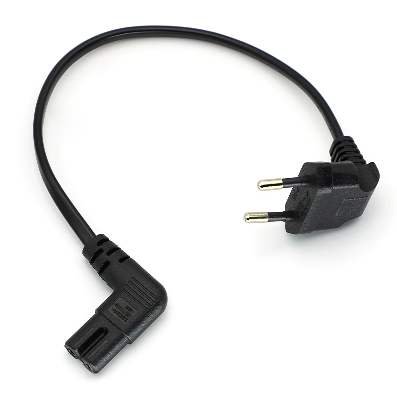 

28cm Double Elbow Angled EU 2 Pin Plug to IEC 320 C7 female Portable Conversion Power Cable short line Pure copper