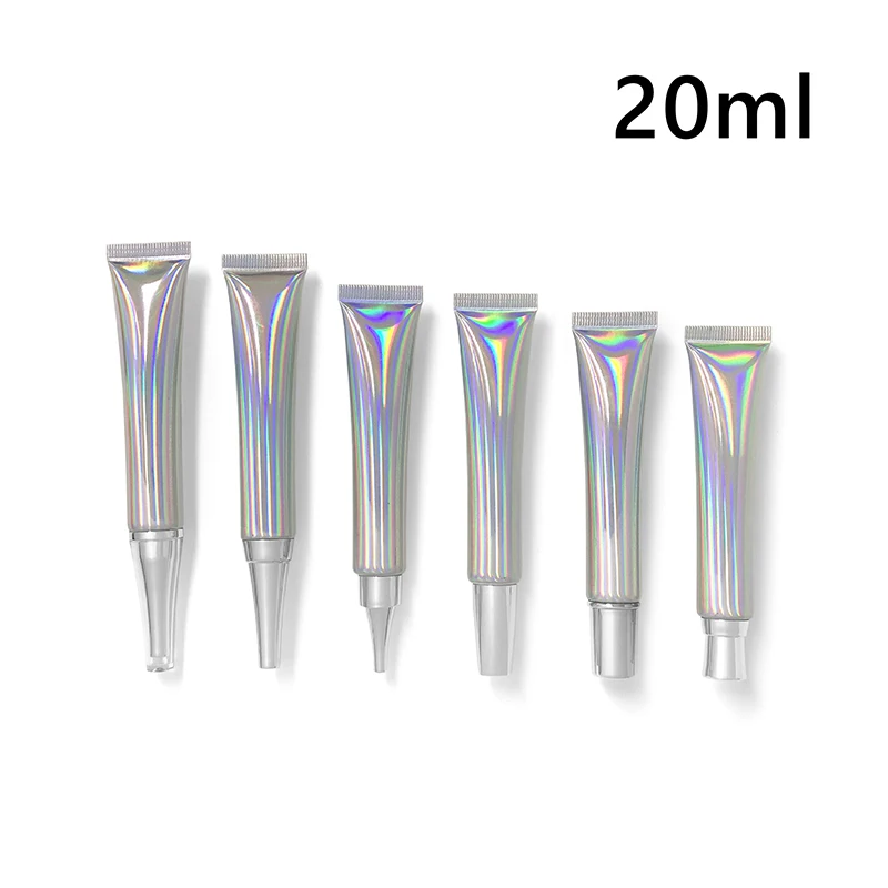 5PCS 20ml Holographic Silver Squeeze Tube Cosmetic Airless Lotion Pump Eye Cream Refillable Bottle Empty Plastic Lip Gloss Tube