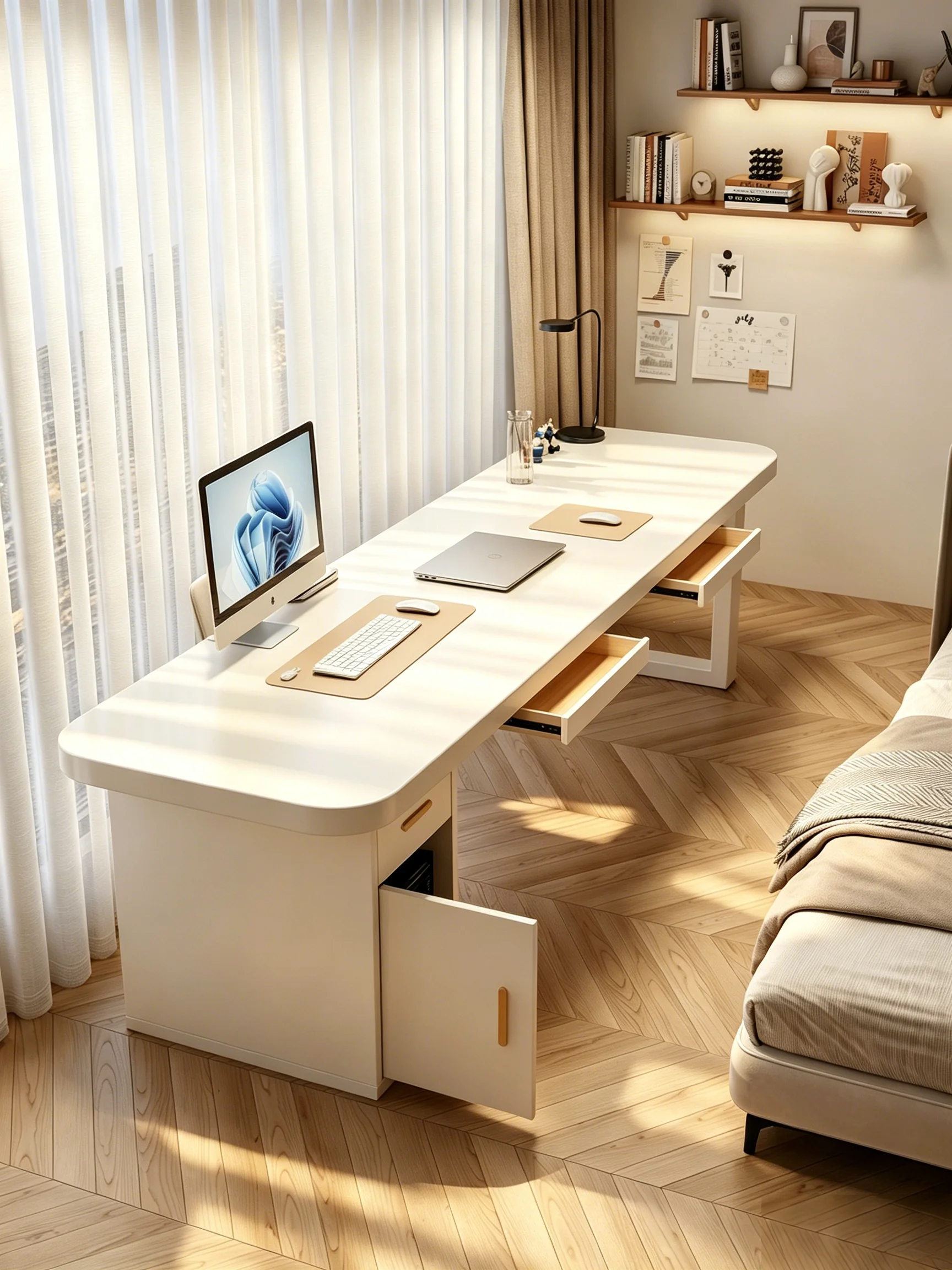 Yjq solid wood computer desk bedroom household with drawers storage cabinet desk with baffle bedroom desk