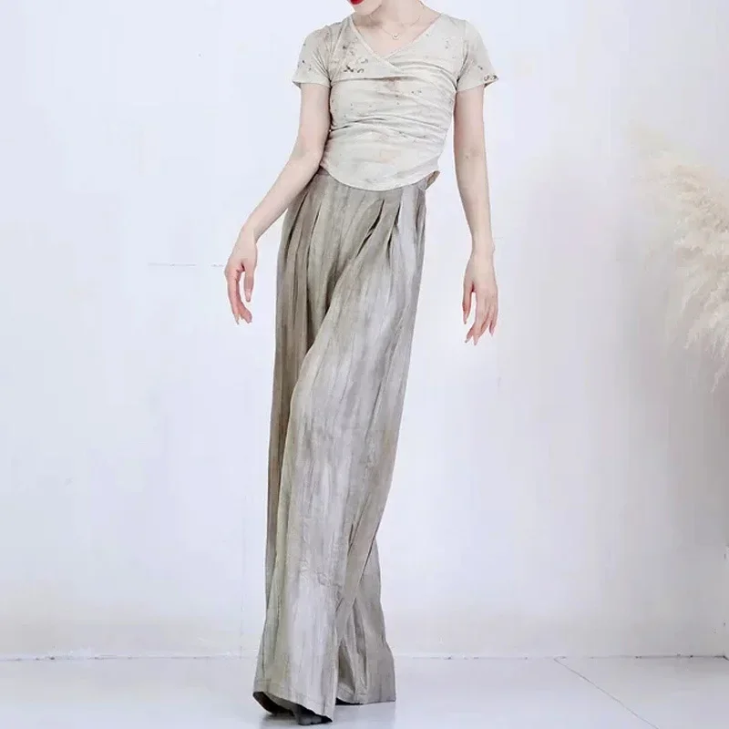 

Новая танцевальная одежда в китайском стиле, женские классические танцевальные плиссированные брюки с принтом, широкие брюки