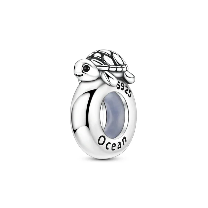 Silver-Plated Blue Flower Turtle Charms for Bracelets