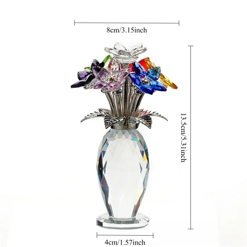 Crystal Bouquet Figurine,Handmade Flower Gift for Mom Gifts for Women,Glass Flower Collectible Ornament Home Table Wedding Decor