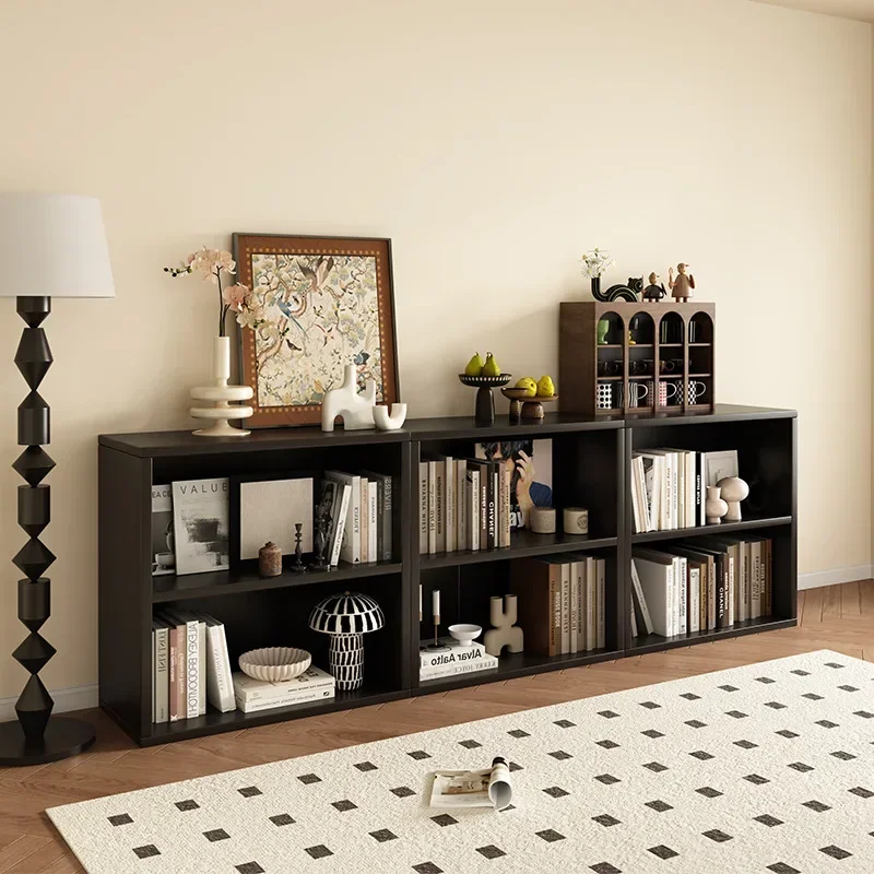 Internet Celebrity Bookshelf Shelf Floor-to-ceiling Bookshelf Bookshelf Black Lattice Cabinet Storage Cabinet Living Room Locker