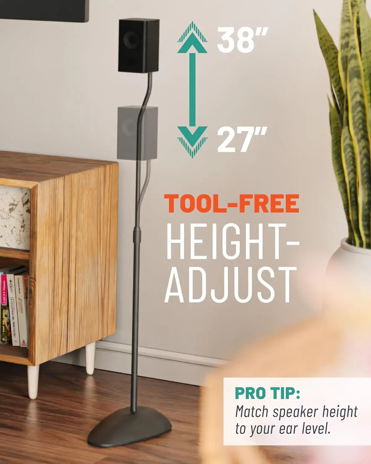 

Universal Speaker Stands - Height Adjustable with Universal Compatibility - Includes Built-in Cable Management
