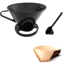 1Set Reusable Plastic Coffee Cone Coffee Filter Holder Maker Pour Over Coffee Cup Dripper Mesh Strainer With Measuring Spoon