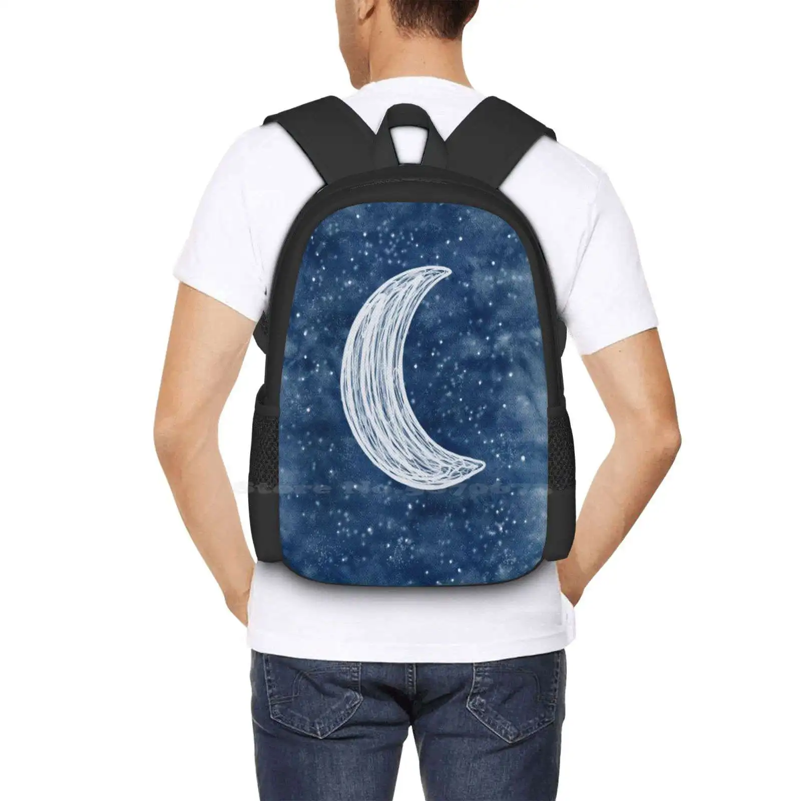 Mochila con patrón de estrellas y luna, bolsas de moda, cielo azul nocturno, acuarela, teléfono, textil Hippie, gran oferta