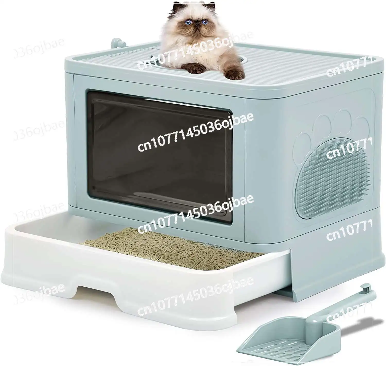 

Dextrus Large Enclosed with Lid and Garbage Shovel, Front Entrance Top Exit Door Cat Litter Box