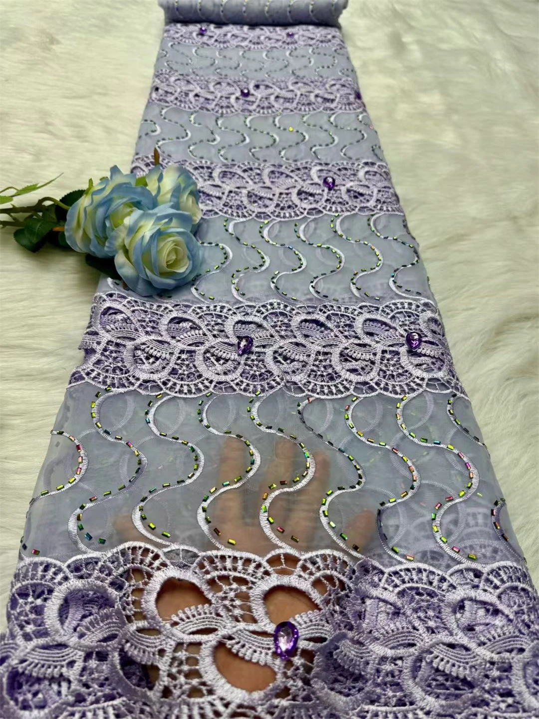 

Chiffon African Guipure Cord Lace Fabric With Rhinestone 2026 High Quality Water Soluble Lace Nigerian Party Dress Sewing
