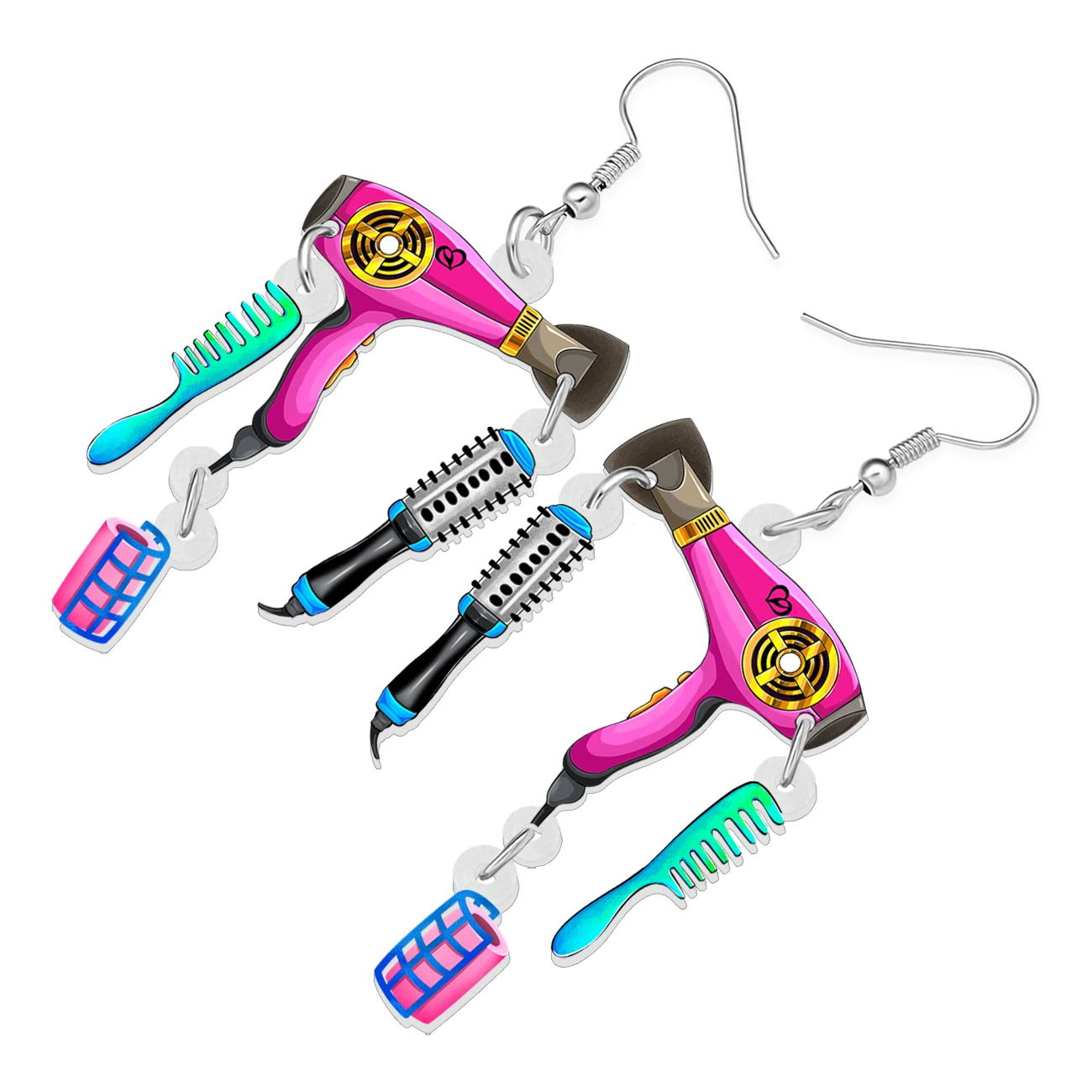 BONSNY Acrylic Novelty Hairdryer Comb Sets Drop Dangle Jewelry Earrings Party Favors For Women Girls Kids Gifts