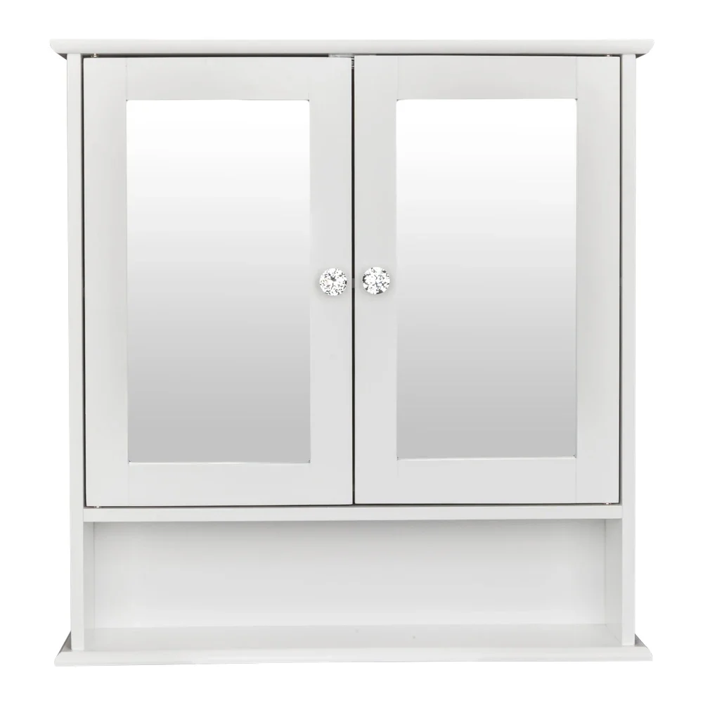

Double Door Mirror Indoor Bathroom Wall Mounted Cabinet Shelf White