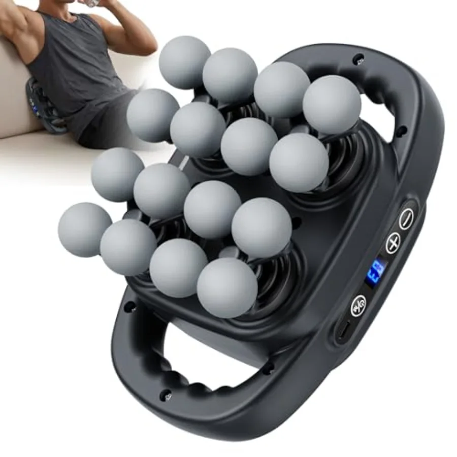 

Массажный пистолет для глубокого массажа тканей с 16 насадками, 3 режимами и 30 уровнями интенсивности, бесшумный, для спины, плеч, ног, стоп и всего тела.