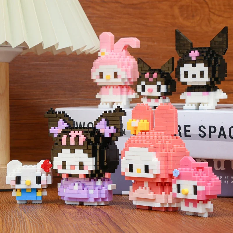 Sanrio Hello Kitty Kuromi My Melody Cinnamoroll Building Blocks Cartoon Figrues Bricks Children\'s Assembly Toys Model Gift