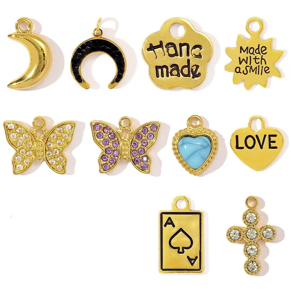 3Pcs/Lot Stainless Steel Butterfly Charms Moon Heart Pendants For DIY Making Earrings Necklace Jewelry Accessory Wholesale