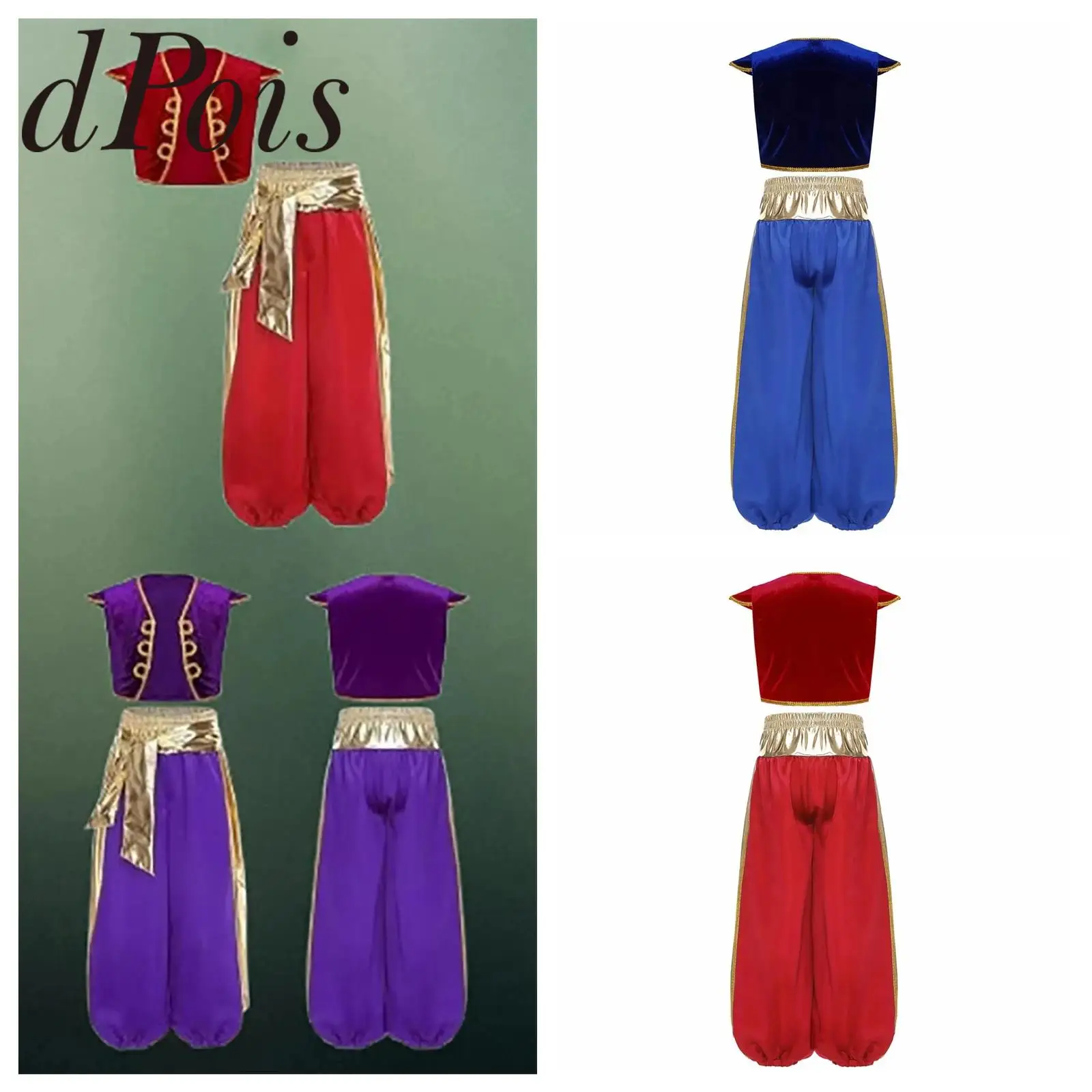 

Boys Arabian Folk Prince Outfit Halloween Carnival Cosplay Fancy Dress Oriental Mythical Magic Fairy Tale Performance Suits