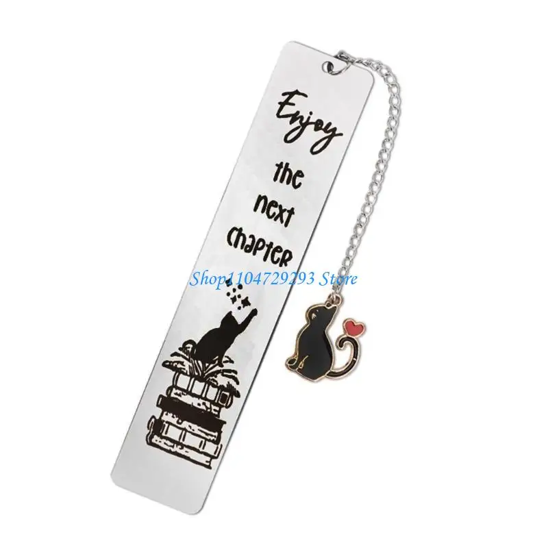 Cats Pendant Bookmarks Stainless Steel Bookmarks with Chain, Gift for Book Lover