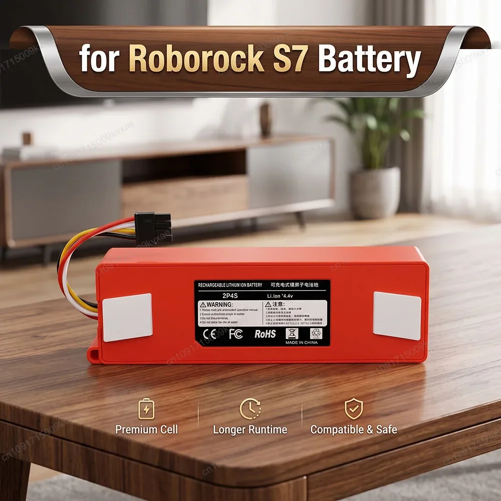Rechargeable 6800mAh Battery for Xiaomi Roborock S50 S51 S55 S6 S7 T6 T7 Robotic Vacuum Cleaner 14.8V 4-Prong Connector Cell