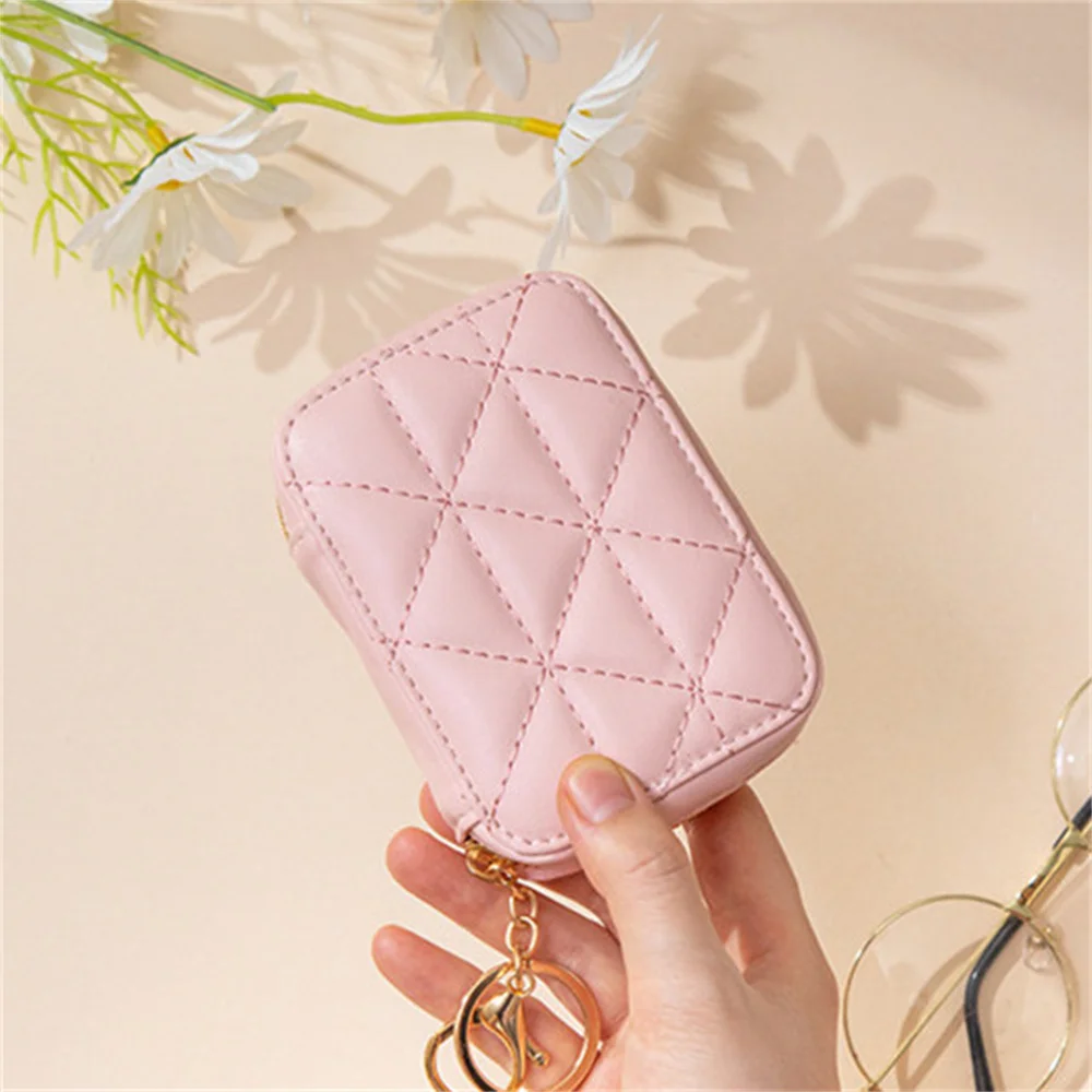 Fashion Lipstick Bag PU Leather Makeup Case Small Purse Organizer Women Cosmetic Bag with Mirror Lipstick Pocket Coin Wallet