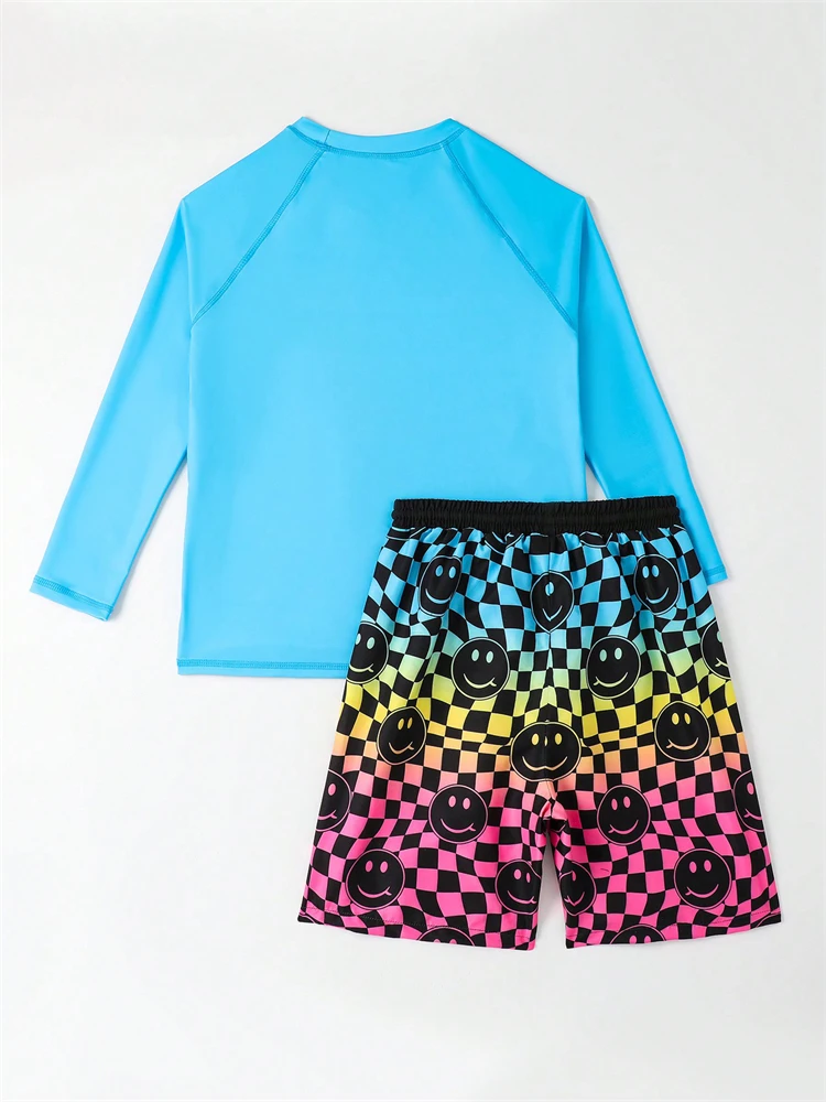 الصبي الاطفال ملابس السباحة 2026 جديد الصلبة طباعة طويلة الأكمام ملابس سباحة للأطفال الصيف سبليت قطعتين شورتات للبحر ثوب السباحة السباحة #2