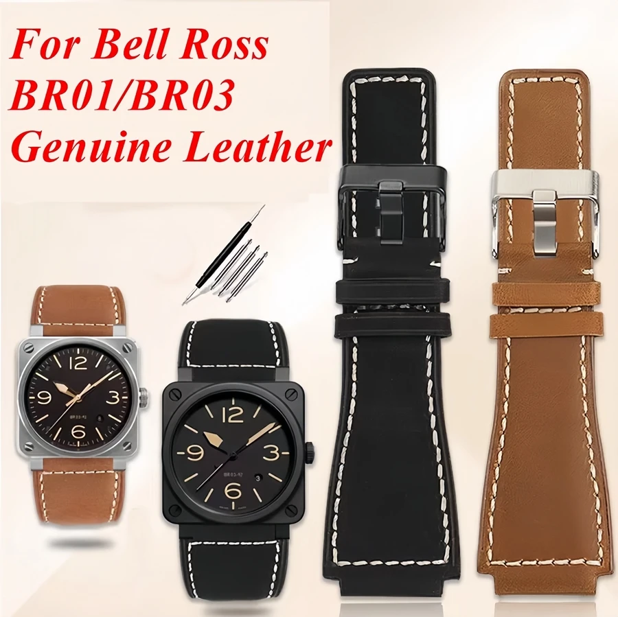 Genuine Leather Watch Strap for Bell Ross BR01/BR03 Premium Durable Stylish Replacement Man Slub Watchband Crazy Horse Bracelet