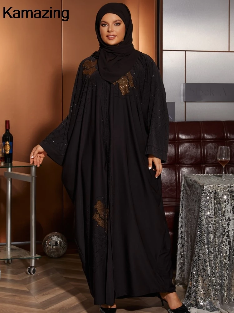 Fashion Dignified Muslim Black Robe New Loose Bat Sleeve Eid Al-Fitr Party Evening Dress Women Elegant Formal Occasion Clothes