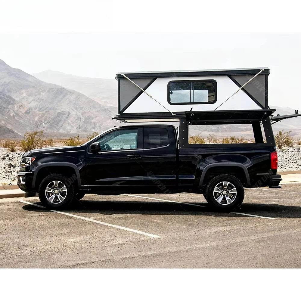 Four Season Pickup Camper Hard Shell Rooftop Aluminum Hard Shell Tent the Bed Board Support the Weight of 2 Adults.