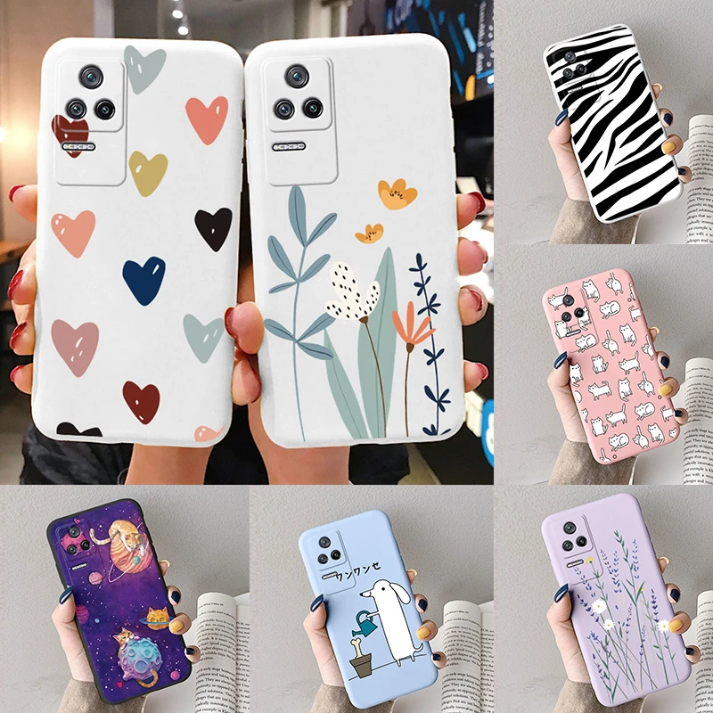 Case For Poco F4 Pocof4 F 4 Cute Heart Flower Back Cover Soft Silicone Matte Protective Funda For Xiaomi Poco F4 Bumper Bags