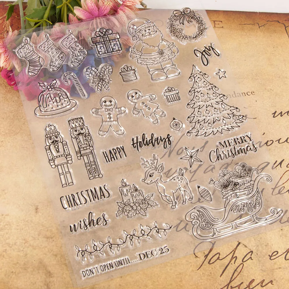 

2Pcs See-Through Silicone Christmas Stamps DIY Transparent Scrapbooking Stamp Set for Photo Albums Cards Letters Diaries
