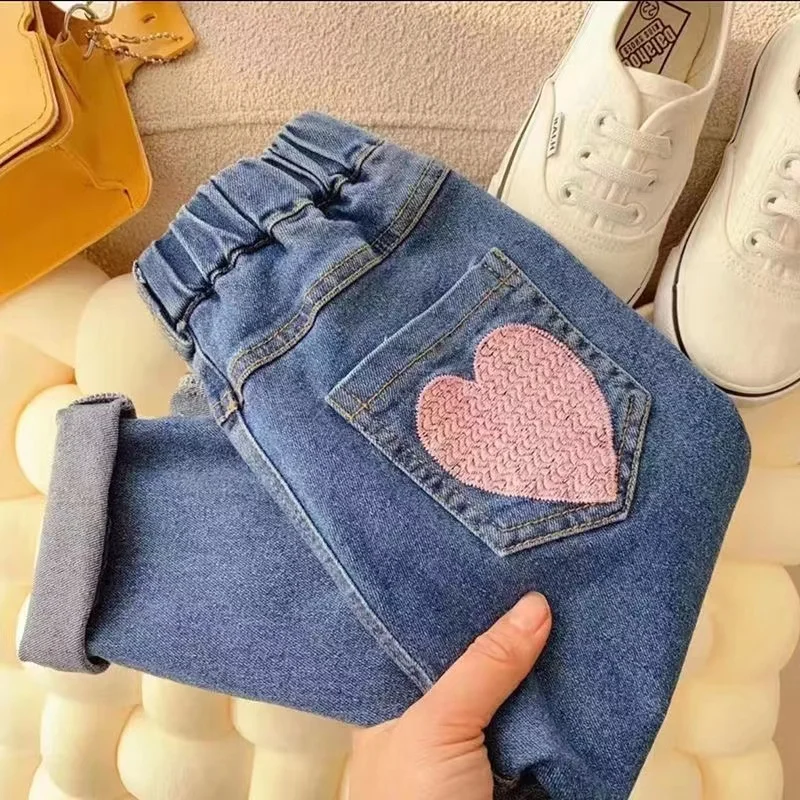 Kids Jeans Pant Casual Trousers For Boys Girls High Waist Solid Jeans Children's Pants Autumn Spring Clothes