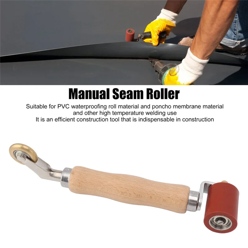 40mm Wallpaper Roller Seam Roller Steel, Wood Handle Silicone Seam Roller Dual Use Brass Wheel for PVC Welding A