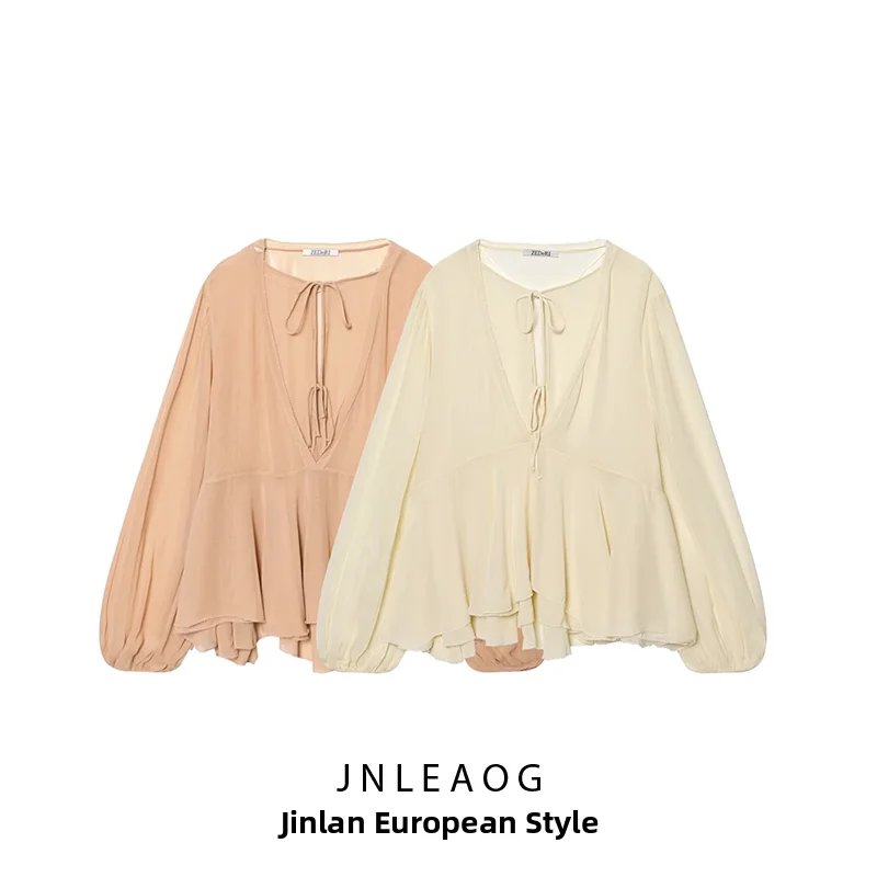 Fashionable Layered Decorated Shirt JNLEAOG Spring New Women's Clothing Series Versatile Polyester Long Sleeve Mid-Length