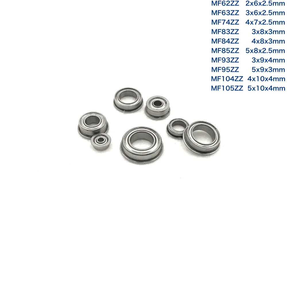 15pcs/Lot MF62ZZ,MF63ZZ,MF74ZZ,MF83ZZ,MF84ZZ,MF85ZZ,MF95ZZ,MF104ZZ,MF105ZZ Thin Wall Deep Groove Ball Miniature Flange Bearing