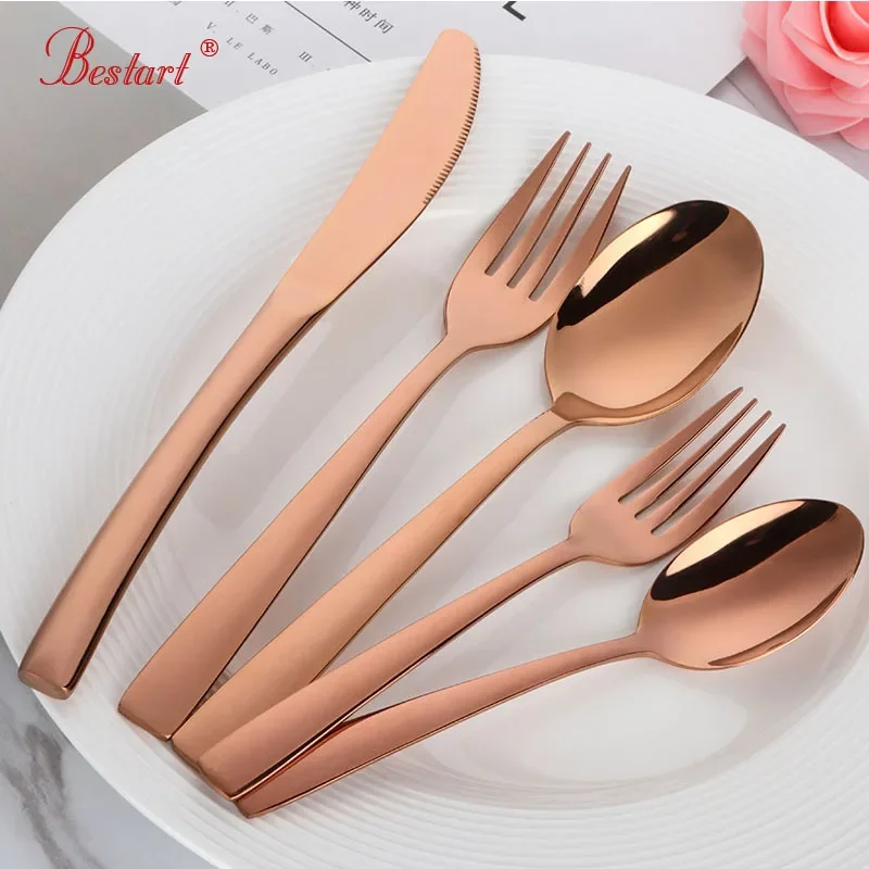 5 piece set stainless steel rose gold tableware set western utensil set kitchen fork knife spoon dining tools