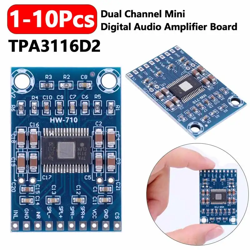 1-10Pcs HW-710 TPA3116D2 Dual-channel Stereo High Power Digital Audio Power Amplifier Board Audio Power Amplifier Board Dual 50W