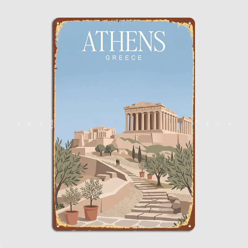 Athens Greece Travel Poster Metal Posters Living Sign Indoor Outdoor Room Decoration Home Bar Decor Wall Decor