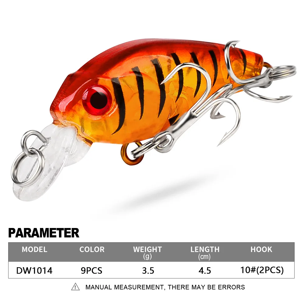 

PROBEROS 1pcs Fishing Lure 4g 4.5cm Hard Artificial Swimbait Lures 9 Color Crankbait Fish Baits #10 Treble hook Minnow dw1014