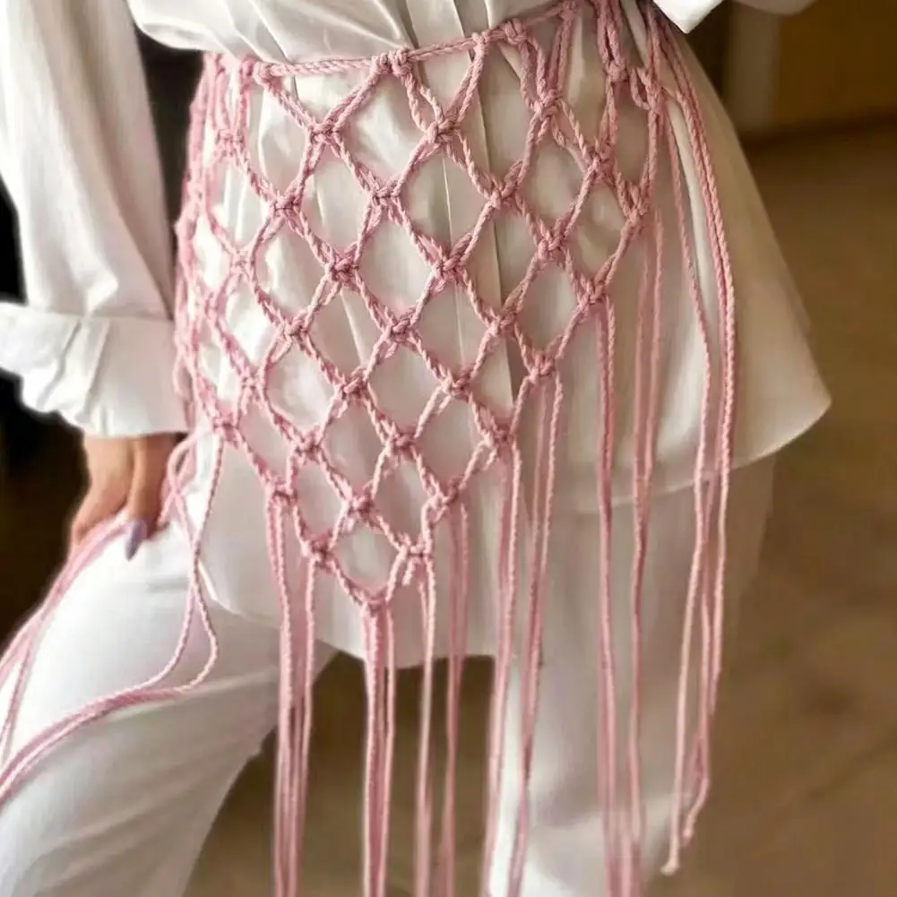Women Belt Imitation Leather Adjustable Fit Flexible Cord-Style Waistband Bohemian Style Tassel Corset Skirts Jeans Accessory 95