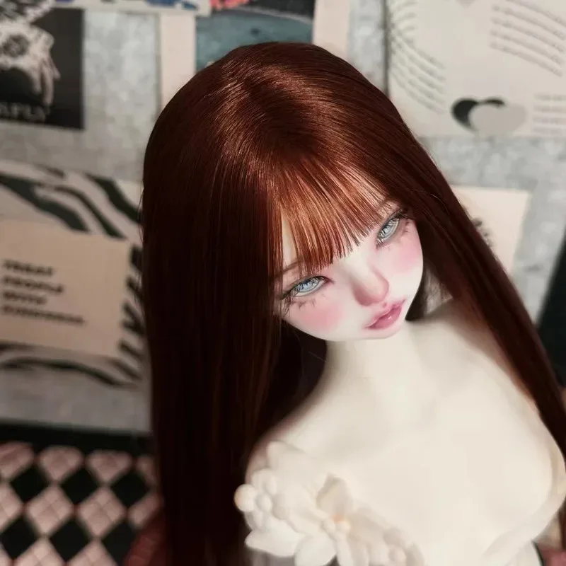 1/3 1/4 1/6 사이즈 어두운 갈색 에어뱅 롱 스트레이트 헤어 인형 액세서리용 BJD 인형 가발