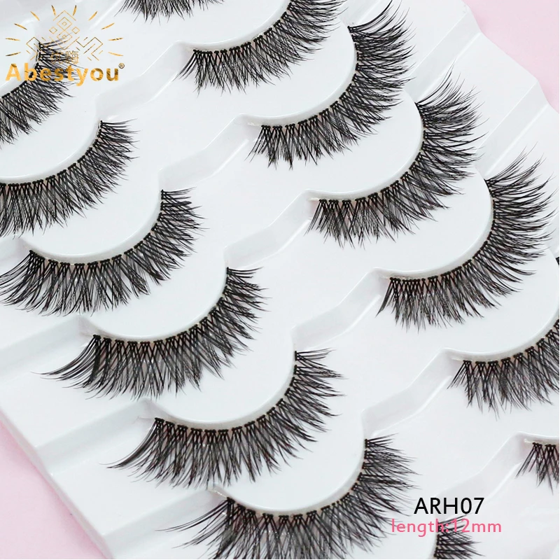 Abestyou 7 Pairs 11-13mm Transparent Invisible Band Remy Haiir 3d Tapered Mink Eyelashes Natural Premium Grade Faux Mink Lashes