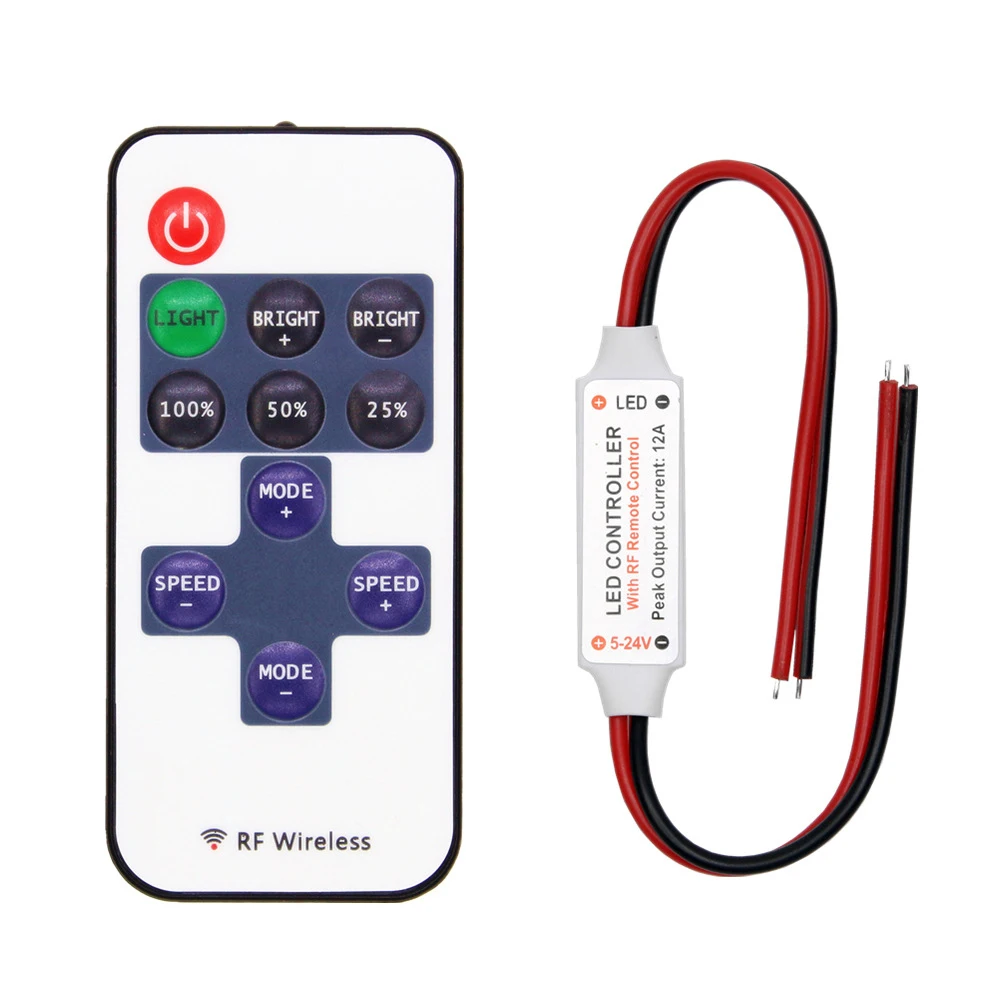 Mini LED Strip Light Controller, Dimmer, Sem Fio, RF, Remoto para Controle de Cor Única, Iluminação, DC, 12V, 6A, 3528, 5050, 5630, 2835