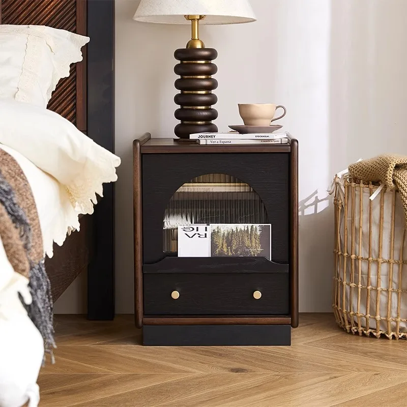 Retro bedroom solid wood bedsidetable  storage bedside small cabinet household rack locker new model