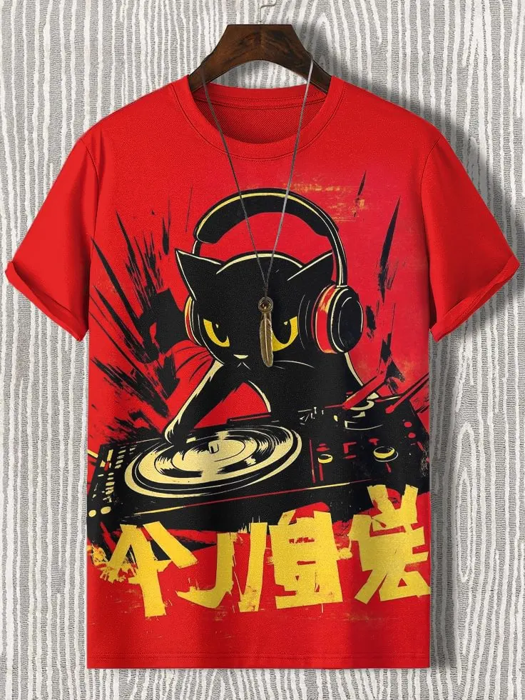 Men's Funny Laser Cat Dinosaur Art 3D Printed t shirts Man Women Short Sleeve O-Neck T-Shirt Oversized Loose Casual Cartoon Tops image 6