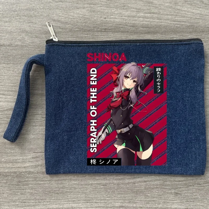 

Yoichi Saotome eraph of The End Shinoa Hiiragi Canvas Storage Pouch Multi Functional Denim Cosmetic Bag Zipper Pencil Case For
