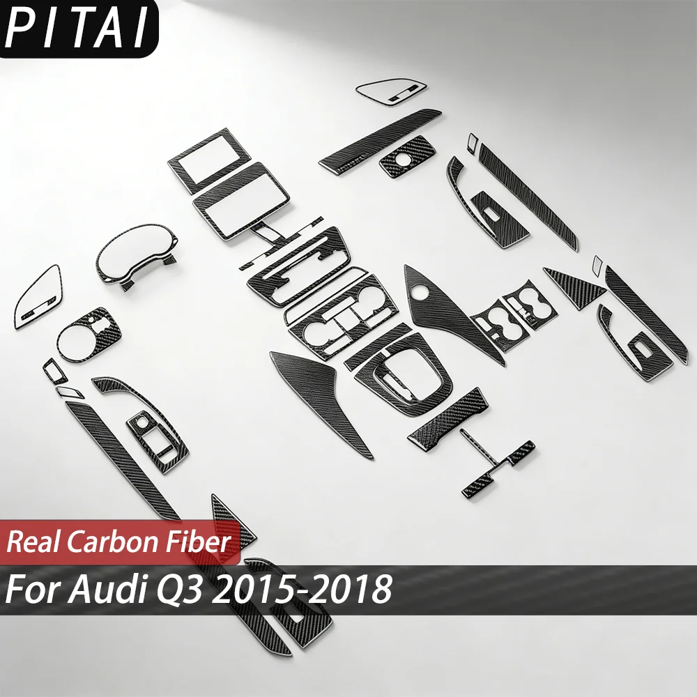 For Audi Q3 2015-2018 Carbon Fiber Air Vent Gear Cup Holder Panel Trim Strips Car Interior Accessories Decoration Sticker