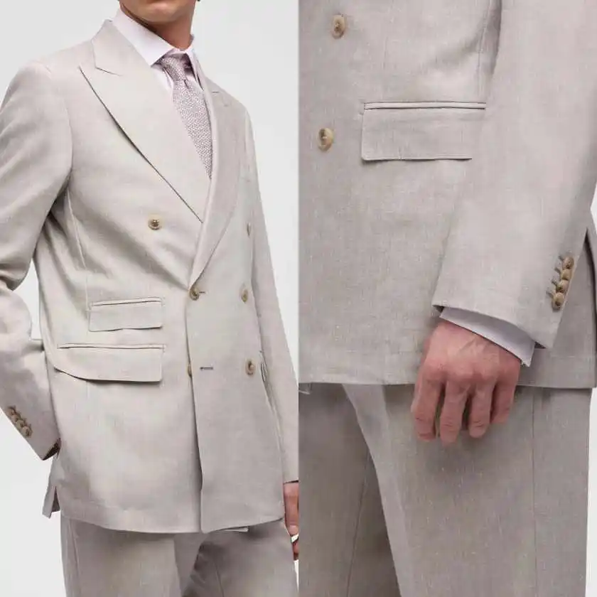

Vintage Man Tuxedos 2 Piece Set Peaked Lapel Wedding Suit Plus Size Double Breasted Jacket Pants Groom Wear Customized
